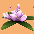 Vibrant Cartoon Scene of Pink Flower With Green Leaves And Falling Petals