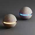 Spherical Table Lamps With Concrete Texture And Blue Glowing Light On Smooth Surface 3d model