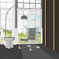 Modern Indoor Interior With White Striped Chair Green Mountain View And Silver Pendant Light