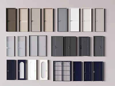 Various Hinged Doors With Different Colors And Modern Designs For Interior Spaces 3d model