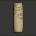 Cylindrical Carved Sculpture With Intricate Facial Features And Decorative Lines On Dark Background