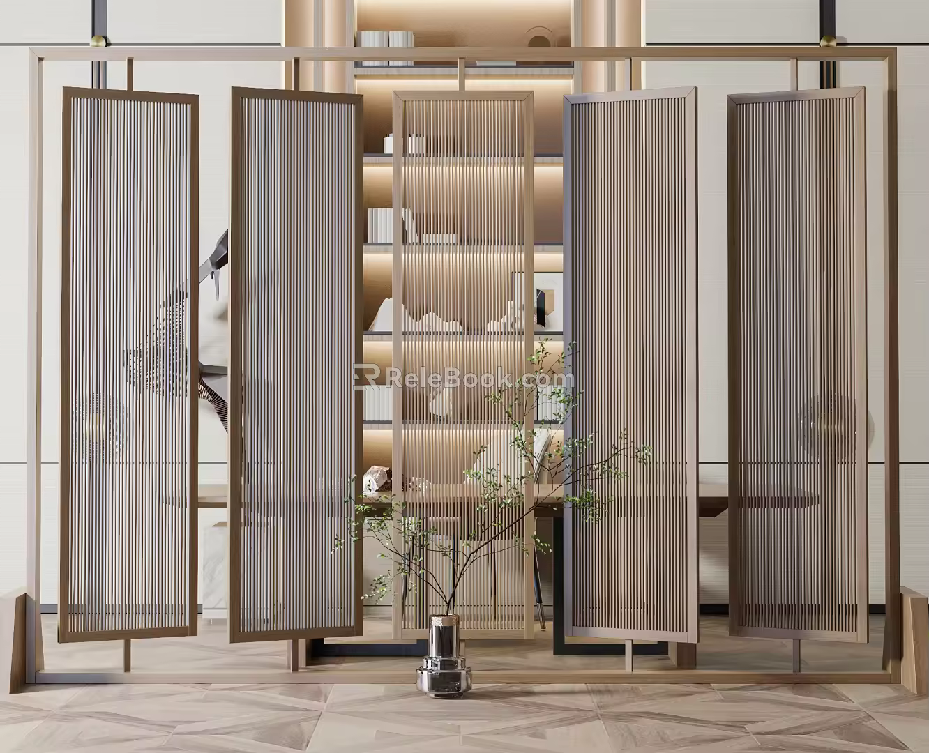 New Chinese Partition Solid Wood Partition Screen 3d model