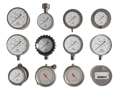 Various Types of Industrial Pressure Gauges for Measurement and Monitoring Purposes 3d model