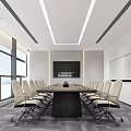 Modern Conference Room Interior With Long Table White Office Chairs And Large Windows 3d model