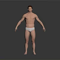 Shirtless Muscular Man With Toned Physique In White Underwear On Grey Background