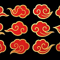 Traditional Red and Gold Cloud Patterns with Decorative Design on Black Background 3d model