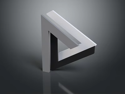 3D Impossible Triangle Shape With Silver Black Design And Reflective Surface On Dark Background 3d model
