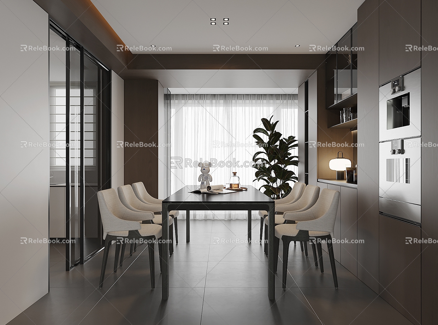 Modern Restaurant Restaurant Dining Table and Chair Island Table Island Table Dining Table Round Table and Chair Tableware Sideboard Wine Cabinet Single Chair Decorations Planting 3d model