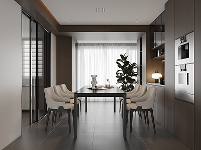 Modern Restaurant Dining Table and Chair Island Table Island Table Dining Table Round Table and Chair Tableware Sideboard Wine Cabinet Single Chair Decorations Planting 3d model