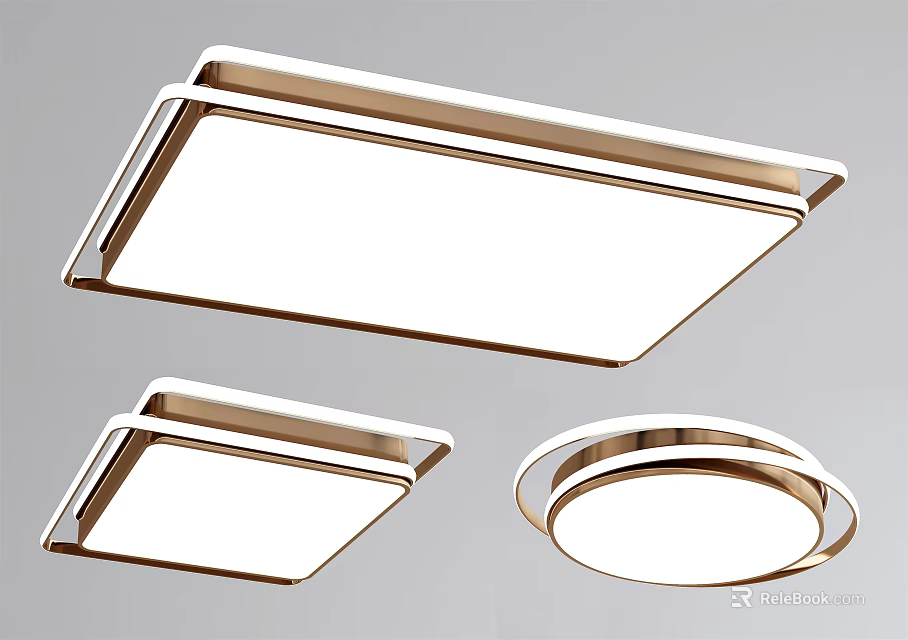 Sleek Modern Ceiling Lights With Rectangular And Round Metal Frame White Shade 3d model 