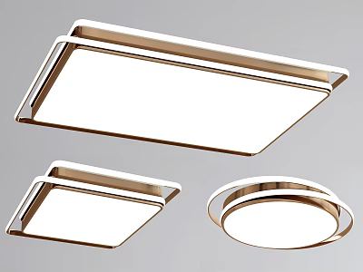 Sleek Modern Ceiling Lights With Rectangular And Round Metal Frame White Shade 3d model