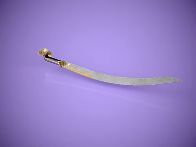 Vintage Scimitar With Golden Decorated Handle And Silver Blade On Purple Background 3d model