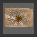 Old Vintage Map Featuring Brass Compass On Detailed Street Design 3d model