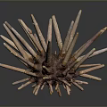 Earthy Toned Sea Urchin Inspired Sculpture With Spiked Protrusions And Detailed Carving