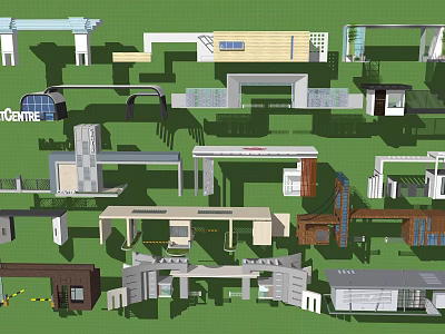 Diverse Modern Entrance Gate Designs Featuring Various Architectural Styles 3d model