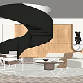 Modern Living Room Interior With Black Spiral Staircase Copper Accent Wall And Beige Sofa