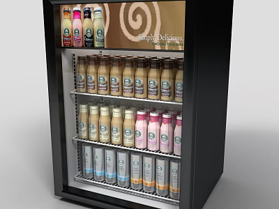 Refrigerator With Organized Shelves Holding Assorted Bottled Drinks Simply Delicious 3d model