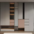 Modern Shoe Cabinet With Gray Pink Panels Multiple Storage Compartments And LED Lighting