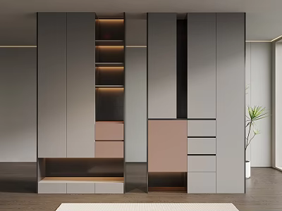 Modern Shoe Cabinet With Gray Pink Panels Multiple Storage Compartments And LED Lighting 3d model