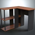 L Shaped Wooden Top Desk With Black Metal Frame And Multiple Shelves