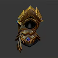 Golden Ornate Mechanical Armor With Blue Gems Spiked Geometric Design