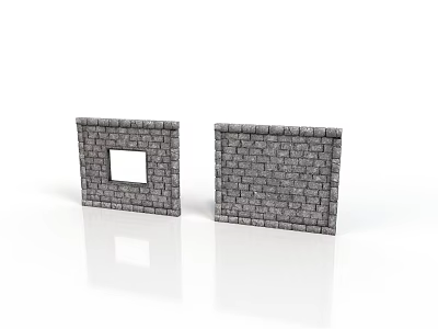 Two Gray Stone Walls Architectural Structure One With Square Window 3d model