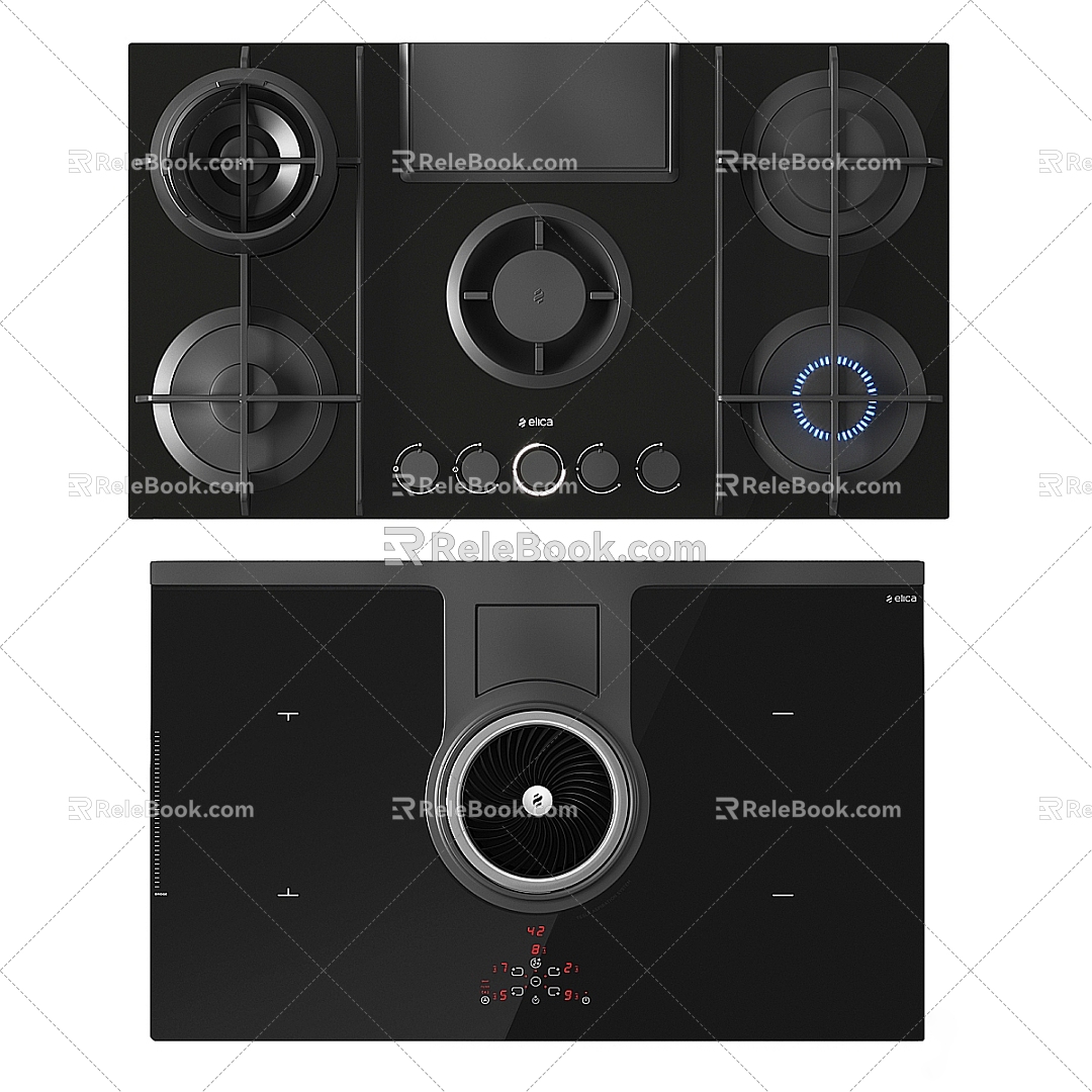 Range hood integrated stove 3d model