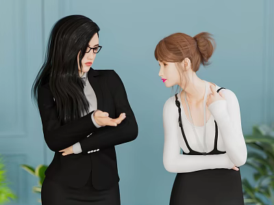 Two Women Having A Discussion In Office With Business Attire 3d model