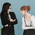 Modern Double Female Secretary Workplace Female Office Girl Office Beauty 3d model