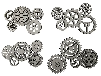 Mechanical Gear Assortment With Various Sizes Different Shapes And Interconnected Metal Cogs 3d model