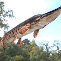 Spotted Freshwater Aquatic Animal With Long Snout Sharp Teeth And Elongated Body