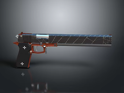 Modern Black And Red Pistol With Geometric Pattern Barrel And Cross Symbol 3d model