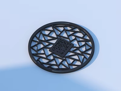 Black Circular Lattice Window With Intricate Geometric Carving And Shadow Effect 3d model