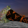 Colorful Flower Display With Black Cone Decoration Against City Night Sky Background
