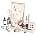 Perfume Cosmetics Display With Candles And Art Decor 3d model