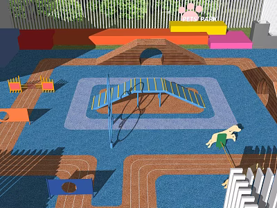 Fun Kids Outdoor Playground With Colorful Structures Bridge Tracks And Play Equipment 3d model