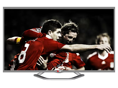 Modern LED TV Displaying Football Players Celebrating Sports Game Action 3d model