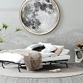 Cozy Double Bed With Pillows Blanket Slippers And Side Table With Fruits On Soft Rug