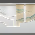 Chinese Style Feature Wall With Plum Blossom Mountain Scenery And Pavilion Lighting
