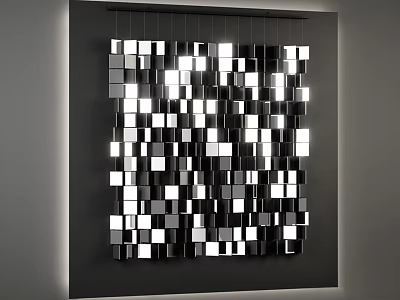 Modern Wall Decor With Black White Geometric Squares And Illuminated Hanging Design 3d model