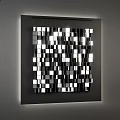 Modern Wall Decor With Black White Geometric Squares And Illuminated Hanging Design