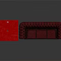 Modern Furniture Set Featuring Red Square Table And Burgundy Tufted Sofa
