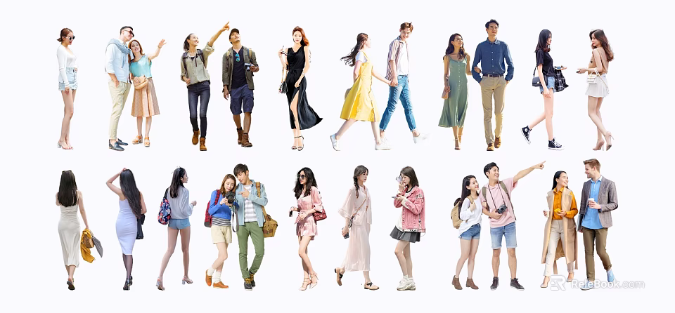 Diverse Group of People in Casual Outfits with Various Poses and Expressions 3d model 