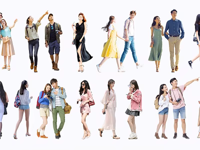 Diverse Group of People in Casual Outfits with Various Poses and Expressions 3d model