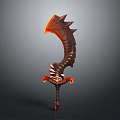 Ornate Spiked Fantasy Weapon with Red Black Blade and Fiery Hilt Details
