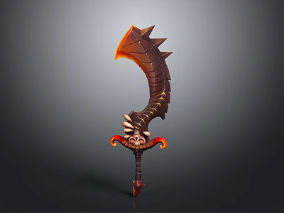 Ornate Spiked Fantasy Weapon with Red Black Blade and Fiery Hilt Details 3d model Ornate Spiked Fantasy Weapon with Red Black Blade and Fiery Hilt Details 3d model