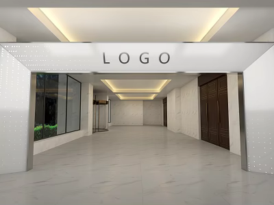 Front Desk Reception Area With Modern Design LOGO Signage Marble Floor And Glass Walls 3d model