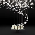 Interactive Zone With Floating Book Pages Against Black Background