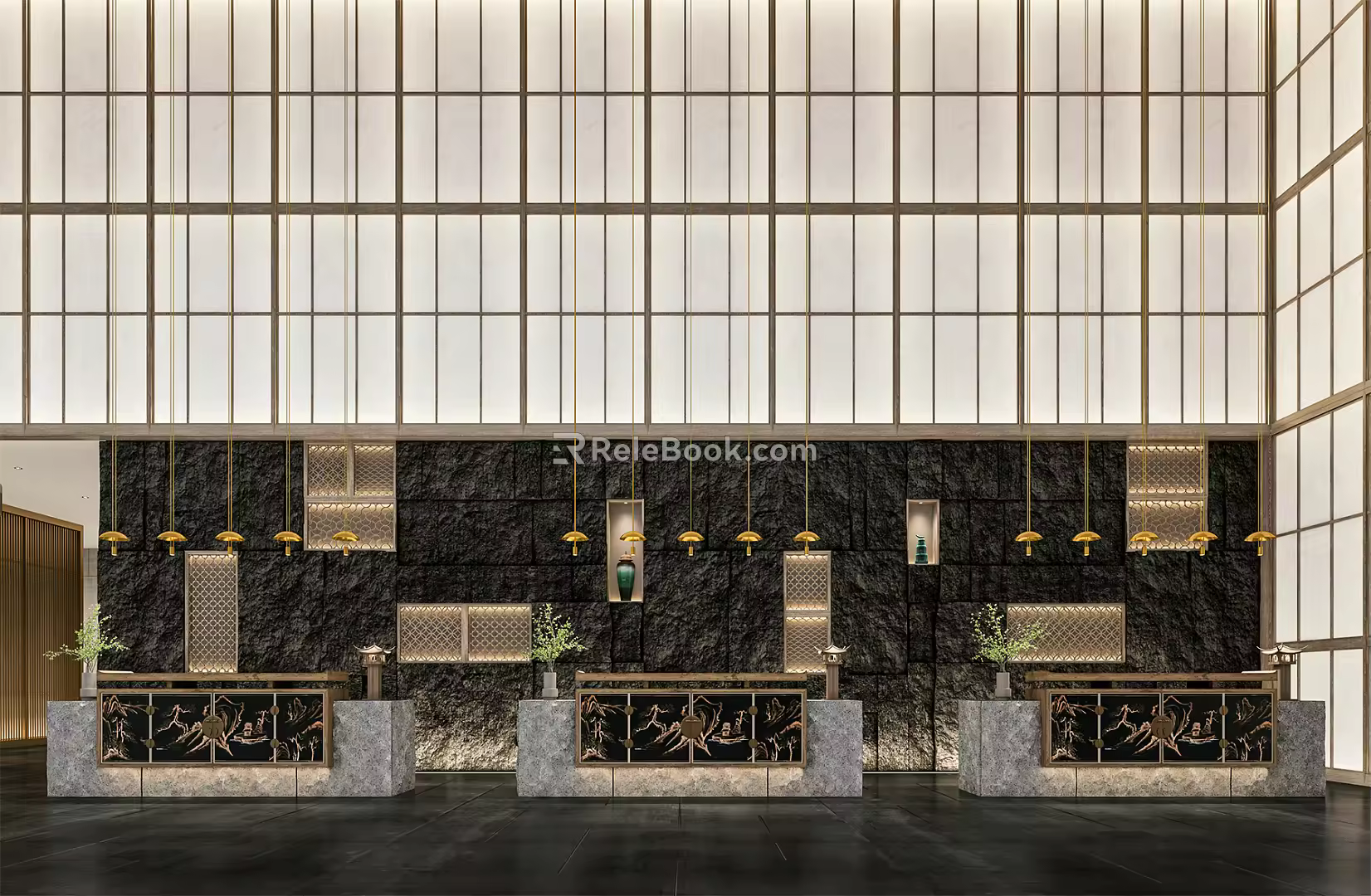 New Chinese Front Desk Lobby Reception Desk 3d model