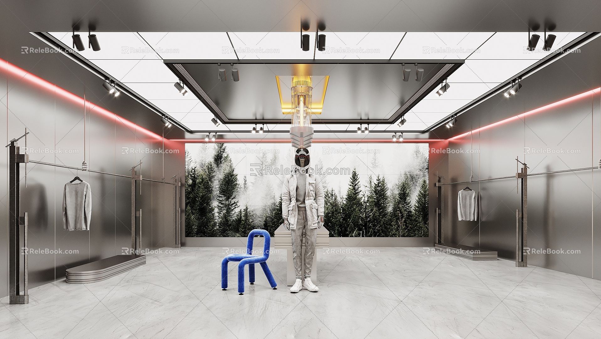 Chaozhou brand men's clothing exhibition hall studio indoor art installation stainless steel booth clothing exhibition hall commercial studio 3d model